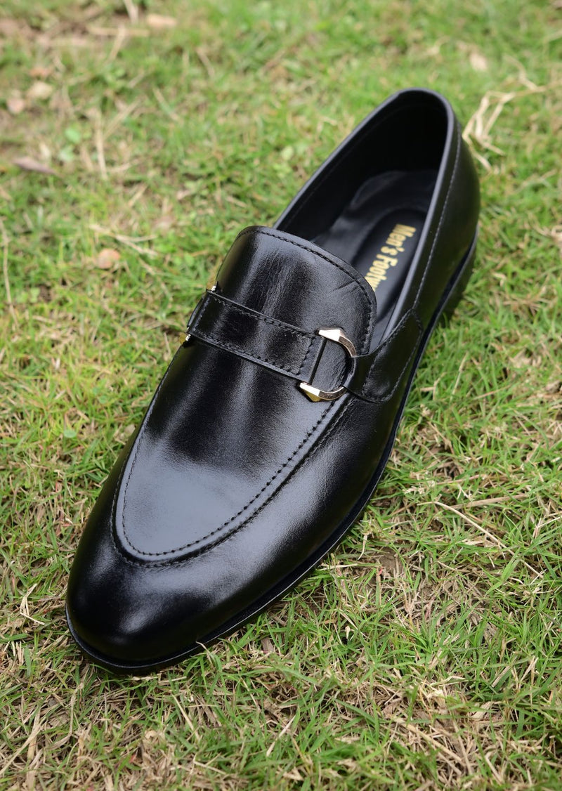 B2 Black Plain Leather Loafer