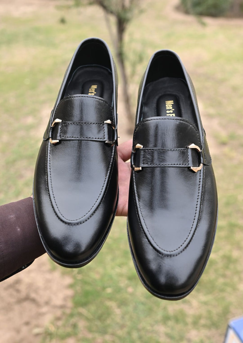 B2 Black Plain Leather Loafer